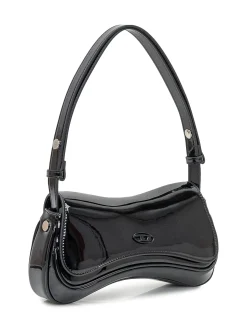 Glossy clutch with shoulder strap