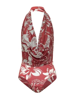 Halter Neck Bodysuit with Floral Print Dancing Flowers