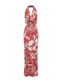 Halter Neck Long Dress with Floral Print Dancing Flowers