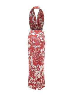 Halter Neck Long Dress with Floral Print Dancing Flowers