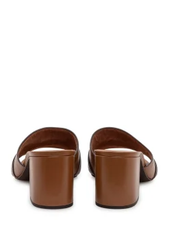 Heeled Mule Sanda with Wide Heel and Logo Strap