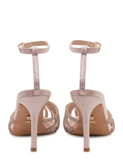 Heeled Sandals with Ankle Strap and Rhinestones