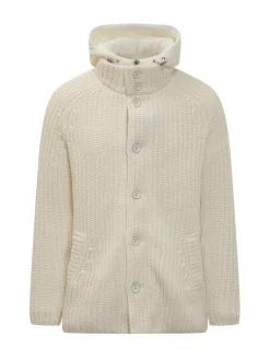 Herno Cardigan in Maglia con Cappuccio Imbottito