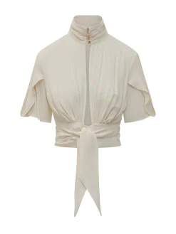 High Neck Blouse with Waist Tie