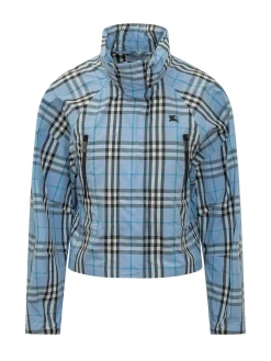High Neck Jacket with Check Pattern