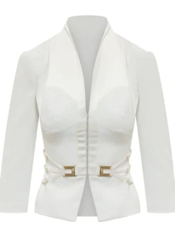 Jacket with Deep Neckline and Belt Detail