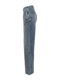 Jeans a Gamba Ampia con Tasche Laterali