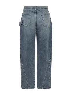 Jeans a Gamba Ampia con Tasche Laterali