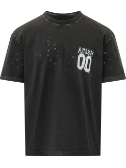 Jersey T-shirt with Print and Perforated Details