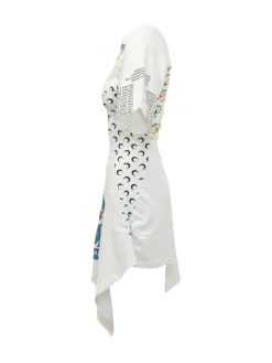 Knee Length Dress with Print and Short Sleeves