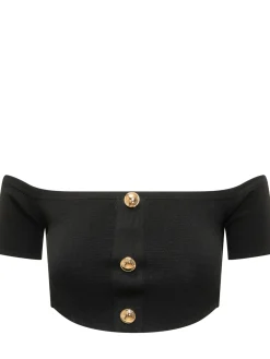 Knit Off Shoulder Top with Buttons