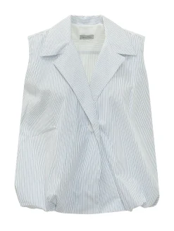 Kyma Sleeveless Shirt with Lapels and Striped Pattern