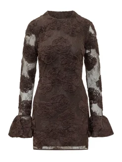 Lace Mini Dress with 3D Flowers