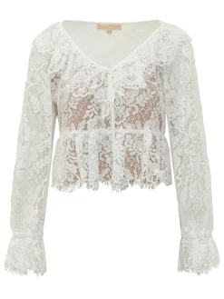 Lace V Neck Top with Long Sleeves