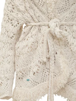 Lagoon Romance Cardigan with Belt and Openwork Knit