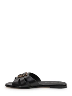 Leather Sliders with Metal Detail