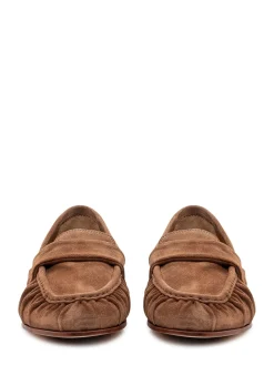 Loafers with Front Strap and Visible Stitching