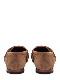 Loafers with Front Strap and Visible Stitching