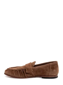 Loafers with Front Strap and Visible Stitching