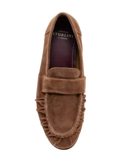 Loafers with Front Strap and Visible Stitching