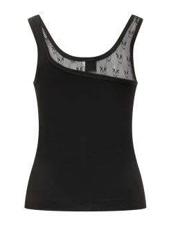 Logo Tulle Insert Ribbed Tank Top