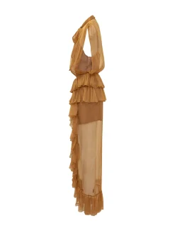 Long Dress with Ruffles and Bow