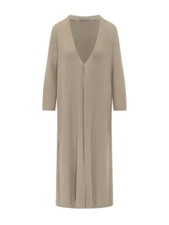 Long Open Front Coat with V Neck