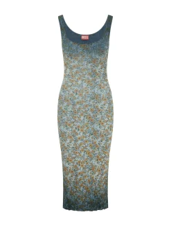 Long Ribbed Dress with Floral Print