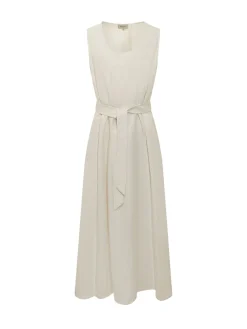 Long Sleeveless Viscose Dress with Belt