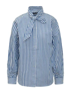 Long Sleeve Striped Shirt with Neck Bow