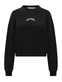 Loose Crop Crewneck Sweatshirt with Logo
