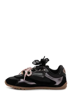 Mesh and Leather Sneakers with Metallic Details