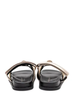 Metallic Leather Cut-Out Sandals