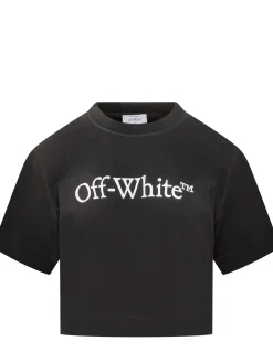 Off-White Black Crop T-Shirt with White Logo