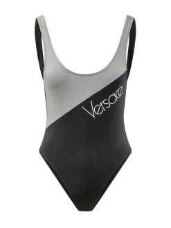 One Piece Swimsuit with Diagonal Motif