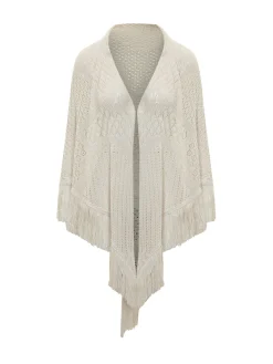 Openwork Shawl with Fringes