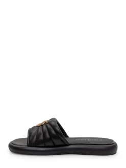 Padded Leather Sliders with Logo Detail