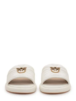 Padded Leather Sliders with Logo Detail