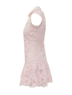 Pink Lace Mini Dress with Collar