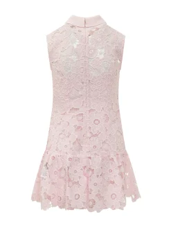 Pink Lace Mini Dress with Collar
