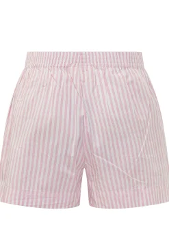 Pink Striped Elastic Waist Shorts