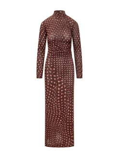 Polka Dot Long Dress with High Neck