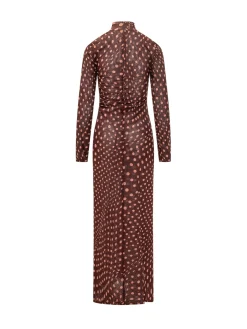 Polka Dot Long Dress with High Neck