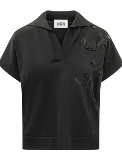 Polo Top with Kimono Sleeves and Embroidery