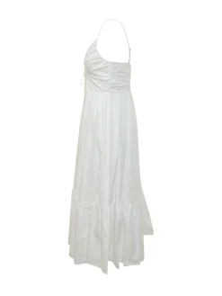 Poplin Midi Dress with V Neck and Drawstring