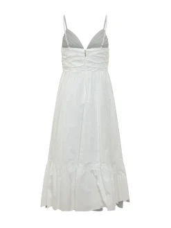 Poplin Midi Dress with V Neck and Drawstring