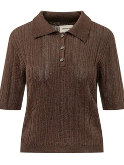 Ribbed Knit Polo with Buttons