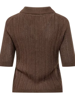 Ribbed Knit Polo with Buttons