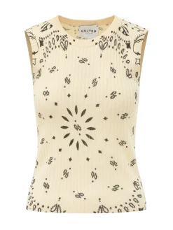 Ribbed Knit Top with Bandana Motif