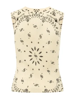 Ribbed Knit Top with Bandana Motif